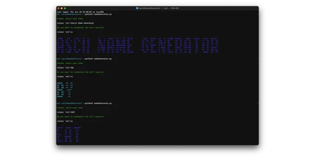 El programa en una terminal, pidiendo un nombre e imprimiéndolo en letras grandes.